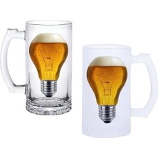 Ghostbastır Design Ampul Kulplu Bira Bardağı Buzlu Veya Şeffaf Seçenekli 012