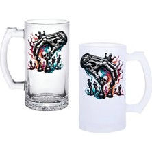 Ghostbastır Design Fantastik Satranç Kulplu Bira Bardağı Buzlu Veya Şeffaf Seçenekli 065