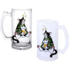 Ghostbastır Design Sarhoş Kedi Kulplu Bira Bardağı Buzlu Veya Şeffaf Seçenekli 0194