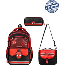 Alanç Gift Ultra Lüks Speedy Desen Premium Erkek Çocuk Ortopedik İlkokul Çantası Termal Beslenme ve Kalemlik