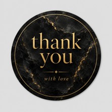 Papelia Siyah Mermer Gold Thank You Yuvarlak Etiket – Şık Paketleme ve Teşekkür Stickerı 4x4 cm