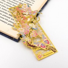 Solfera Pastel Tonlu Çiçekler ve Kelebekler Altın Rengi Metal Kitap Ayracı Ayraç AY108