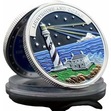 Solfera Deniz Feneri ve Okyanus Yol Gösterici Iyi Şans Parası Işık Yolu Metal Coin Gri CP076