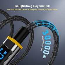 Crazy Shops Magline Type-C To Type-C 1.2m Pd 3.1 480MBPS 140W LED Ekranlı Naylon Örgülü Süper Hızlı Şarj/data Kablosu Seti 3'lü