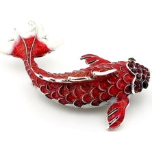 Solfera Kırmızı Koi Fish Japon Süs Havuzu Balık Zirkon Rozet Broş RZ125