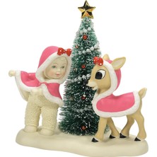 Crazy Shops Department 56 Snowbabies Rudolph Kırmızı Burunlu Ren Geyiği Mutlu Noeller Clarice Heykelcik, 15 Cm, Çok Renkli