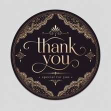 Papelia Siyah Dantel Gold Thank You Yuvarlak Etiket – Zarif Paketleme ve Teşekkür Stickerı 4x4 cm