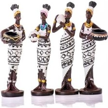 Crazy Shops Siyah Beyaz Küp Taşıyan 4'lü Afrikalı Kadın Biblo Seti - Polyester Dekoratif Figür (15X4 Cm),beyaz & Siyah,15 x 15