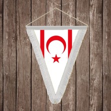 Punto Dizayn KKTC Kuzey Kıbrıs Türk Cumhuriyeti Beyaz Saçaklı Üçgen Flama Bayrak Hatıra Flama