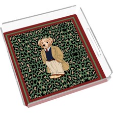 Rosivella Leopar Teddy Bear 24X24 Pleksi Tepsi