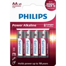 Philips Power Alkaline Aa Kalem Pil 4'lü (3 Kat Daha Güçlü) Kumanda ve Oyuncak Pili - LR6P4B/10