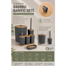 Okyanus Home Yapışkanlı Gerçek Bambu Antrasit 6'lı Safir Banyo Seti