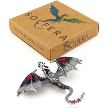 Solfera Siyah Gri Ejderha Dragon Zirkon Taşlı Broş - Gücün Simgesi RZ450