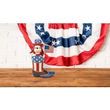 Crazy Shops Jim Shore Heartwood Patriotic Dog Holding Flag In A Cowby Boot Figurine, 22 Cm, Çok Renkli