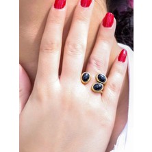 Esha Store Doğal Taş Oniks Üçlü Doğal Taşlı Antik Model Kadın Ayarlanabillir Yüzük EUY76O