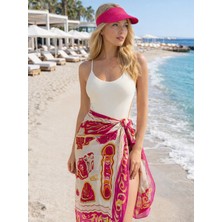 Qymos Prive Pembe Desenli Iç Göstermeyen Şifon Saten Etek Pareo 145*95CM