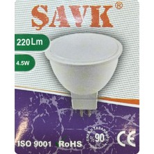 (1 adet) Şavk 12VOLT Ac/dc 4,5W (22W) Beyaz Işık (6500K) GU5.3 DUYLU (Iğne Bacak) LED Çanak Ampul