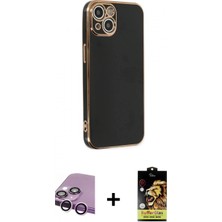 Marsilyan™- iPhone 14 Kılıf Yankı Serisi - Siyah Buffer Cam Ekran Koruyucu + Raze Metal Kamera Lens - Mr