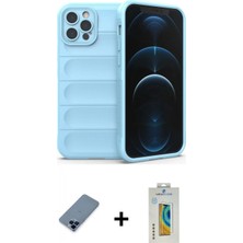 Marsilyan™- iPhone 12 Pro Kılıf Atlas Koleksiyonu - Siyah Polymer Nano Ekran Koruyucu + Metal Kamera Lens Koruma Cam - Mı