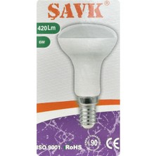 (1 adet) Şavk 6W (37W) Sarı Işık (3000K) E14 DUYLU (Ince Duy) LED R50 AMPUL