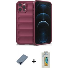 Marsilyan™- iPhone 12 Pro Kılıf Atlas Koleksiyonu - Siyah Polymer Nano Ekran Koruyucu + Metal Kamera Lens Koruma Cam - Mı