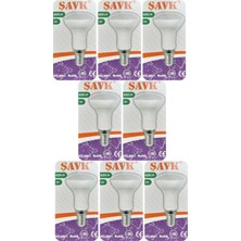 (8 adet) Şavk 6W (37W) Sarı Işık (3000K) E14 DUYLU (Ince Duy) LED R50 AMPUL
