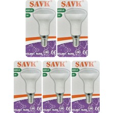 (5 adet) Şavk 6W (37W) Sarı Işık (3000K) E14 DUYLU (Ince Duy) LED R50 AMPUL