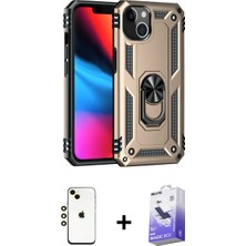 Marsilyan™- iPhone 14 Kılıf Ahenk Klasik Koleksiyonu - Siyah Bilvis 5in1 5d Magic Hayalet Cam Ekran Koruyucu + Shine Kamera Lens - Gd