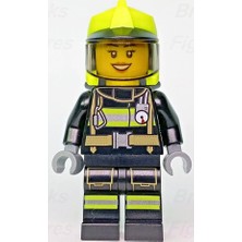 LEGO Orjinal Aksesuar Moc City Town Minifigür Minifigure Gülen Kadın Neon Yeşil Kasklı Itfaiyeci