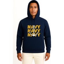 Bahriyeli Collection Kapüşonlu Trio Navy Anchor Göğüs ve Sırt Baskılı Unisex Sweatshirt