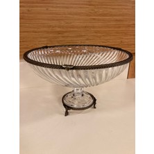 Plus Home Kase Salata Veya Meyvelik Yuvarlak Kesme Cam Döküm Pirinç Renk Antik Eskitme Çapı 32 cm Yükseklik 20 cm
