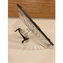 Sunum Servis Ayaklı Kare Düz Model Kesme Cam Döküm Pirinç Renk Antik Eskitme Çapı 24X24 cm Yükseklik 12 cm