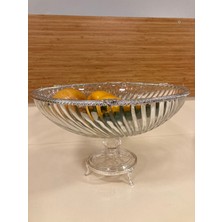 Kase Yuvarlak Salata Veya Meyvelik Ayaklı Kesme Cam Döküm Pirinç Renk Gümüş Çapı 32 cm Yükseklik 20 cm