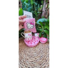 Rivelcandle Hello Kiti Türk Kahvesi Fincanı ve Çorap ( Hello Kitili Çorap ) Seti 1 Kişilik