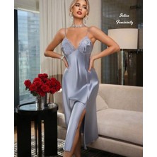 Intive Lingerie Intive Sugar Saten Midi Boy Saten Yan Yırtmaçlı Göğsü Dantel Detaylı Feminen Gecelik