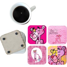 Ghostbastır Design Pembe Panter Dekoratif Ahşap Bardak Altlığı Seti 088
