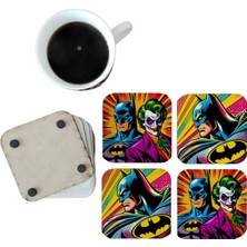 Ghostbastır Design Batman ve Joker Dekoratif Ahşap Bardak Altlığı Seti 086