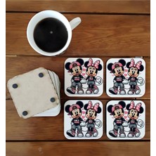 Ghostbastır Design Mickey Mouse Dekoratif Ahşap Bardak Altlığı Seti 031