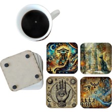 Ghostbastır Design Mısır Ra'nın Gözü Dekoratif Ahşap Bardak Altlığı Seti 039