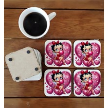 Ghostbastır Design Betty Boop Dekoratif Ahşap Bardak Altlığı Seti 054
