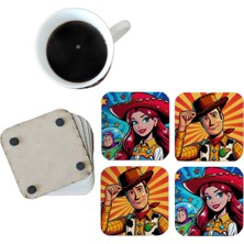 Ghostbastır Design Toy Story Dekoratif Ahşap Bardak Altlığı Seti 041