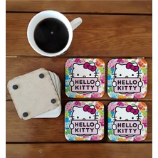 Ghostbastır Design Hello Kitty Dekoratif Ahşap Bardak Altlığı Seti 023