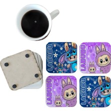 Ghostbastır Design Labubu Dekoratif Ahşap Bardak Altlığı Seti 072
