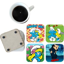Ghostbastır Design Şirinler Dekoratif Ahşap Bardak Altlığı Seti 079
