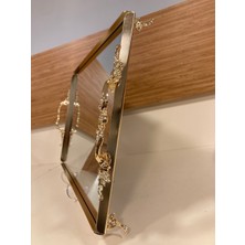 Plus Home Tepsi Pirinç ve Aynalı Ayaklı Kulplu Model Renk Altın Büyük Boy Çapı 40X27 cm
