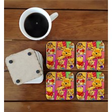 Ghostbastır Design Winnie The Pooh Dekoratif Ahşap Bardak Altlığı Seti 001