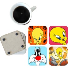 Ghostbastır Design Tweety Dekoratif Ahşap Bardak Altlığı Seti 048