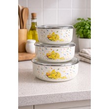 Westoria Emaye Saklama Kabı 3 Lü Set – Desenli 14-16-18CM