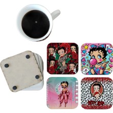 Ghostbastır Design Betty Boop Dekoratif Ahşap Bardak Altlığı Seti 0116
