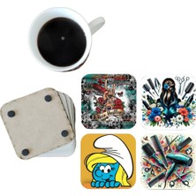Ghostbastır Design Kuaför Dekoratif Ahşap Bardak Altlığı Seti 059